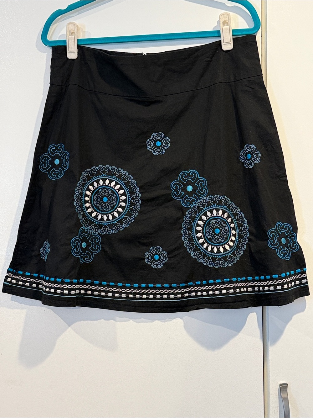 Black Skirt with Blue Embroidered Medallions